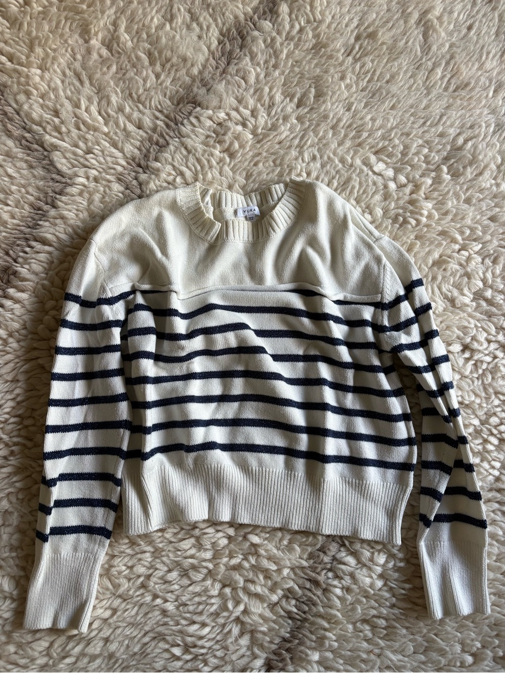 Ivory Navy Striped Crewneck Sweater